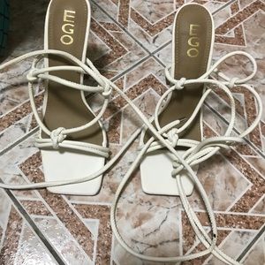 White lace up heels